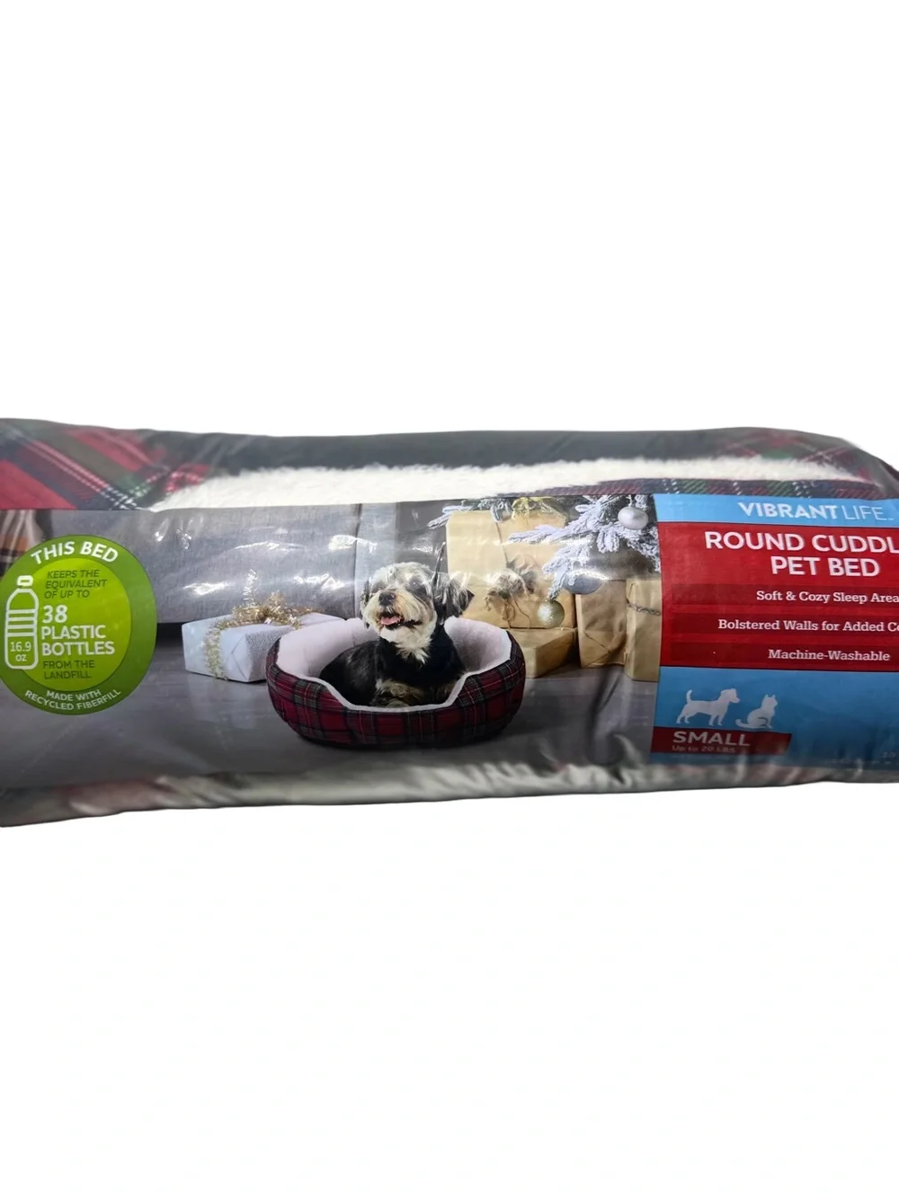 Vibrant Life Round Cuddlier Pet Bed Red Plaid Small 6